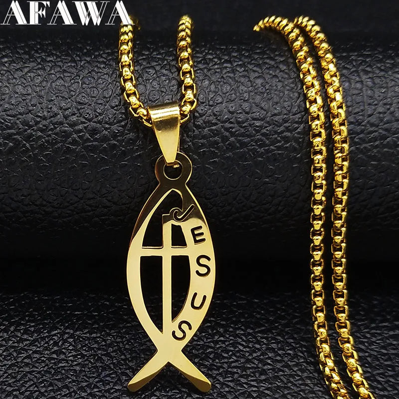 Ichthys Fish Cross Necklace