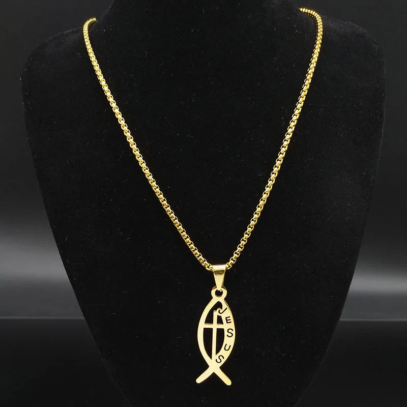 Ichthys Fish Cross Necklace