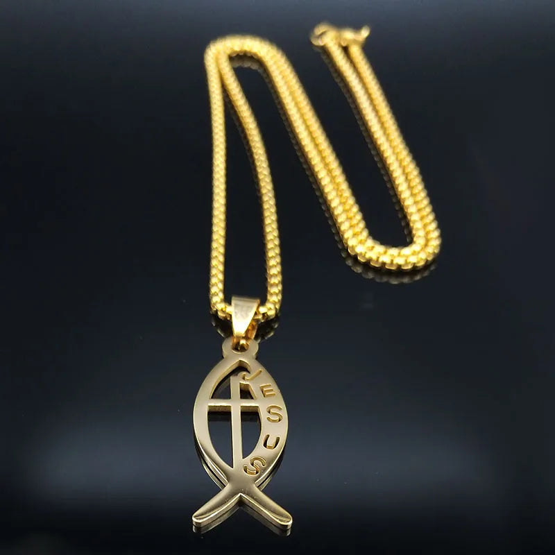 Ichthys Fish Cross Necklace