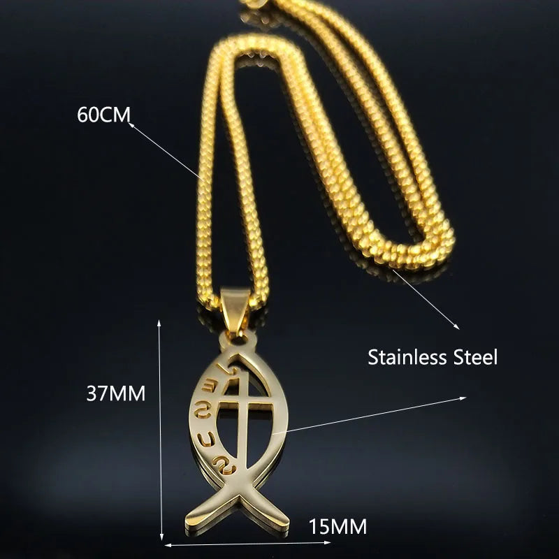 Ichthys Fish Cross Necklace