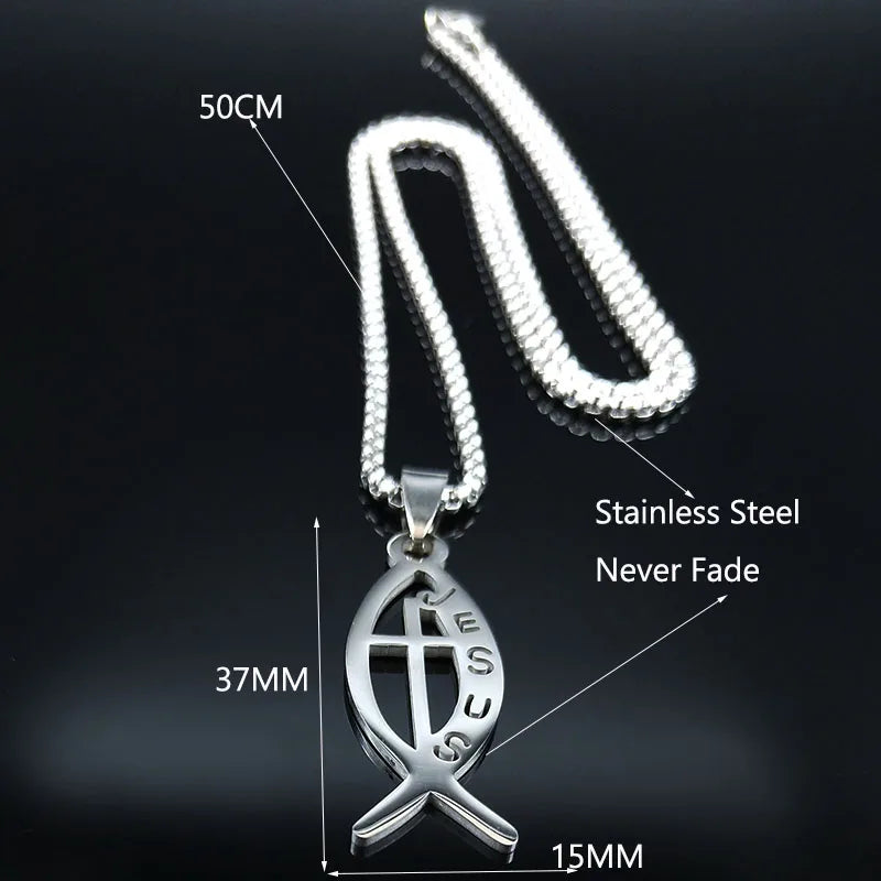 Ichthys Fish Cross Necklace