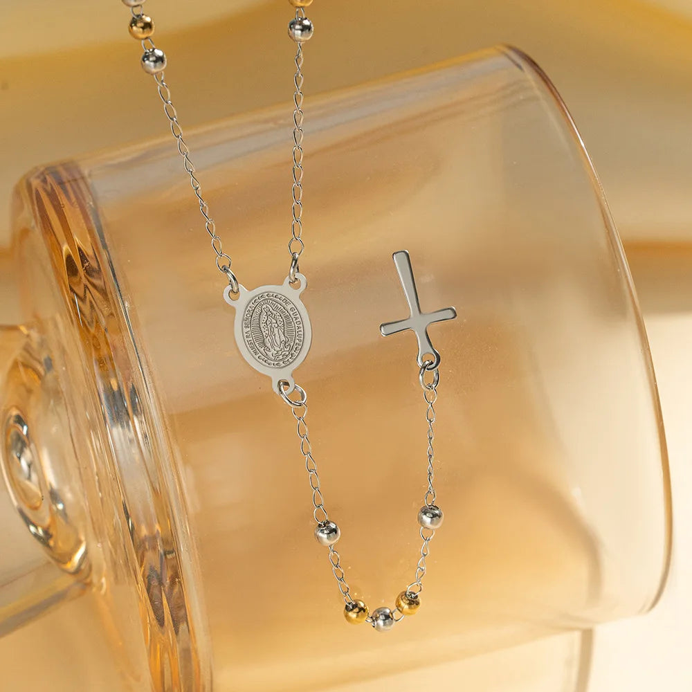 Vintage Rosary Cross Necklace