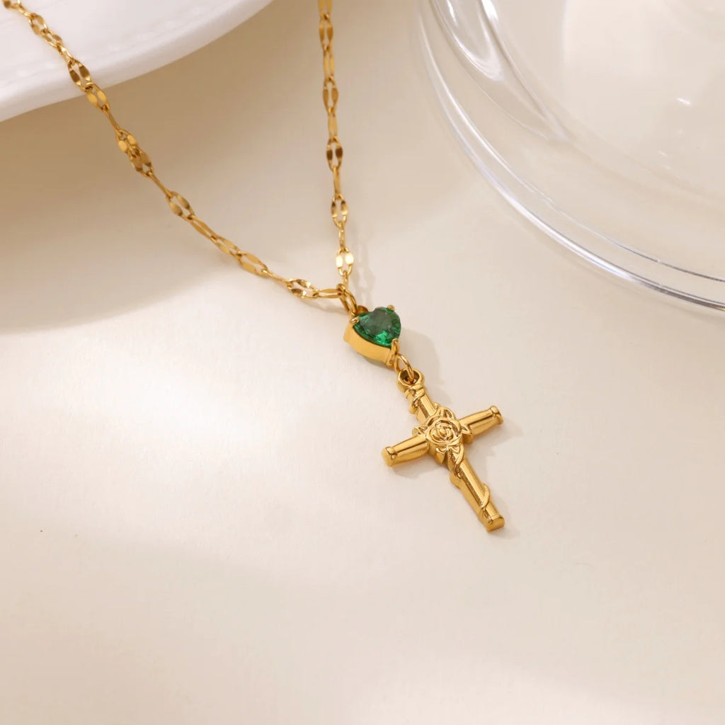 Zircon Cross Flower Necklace