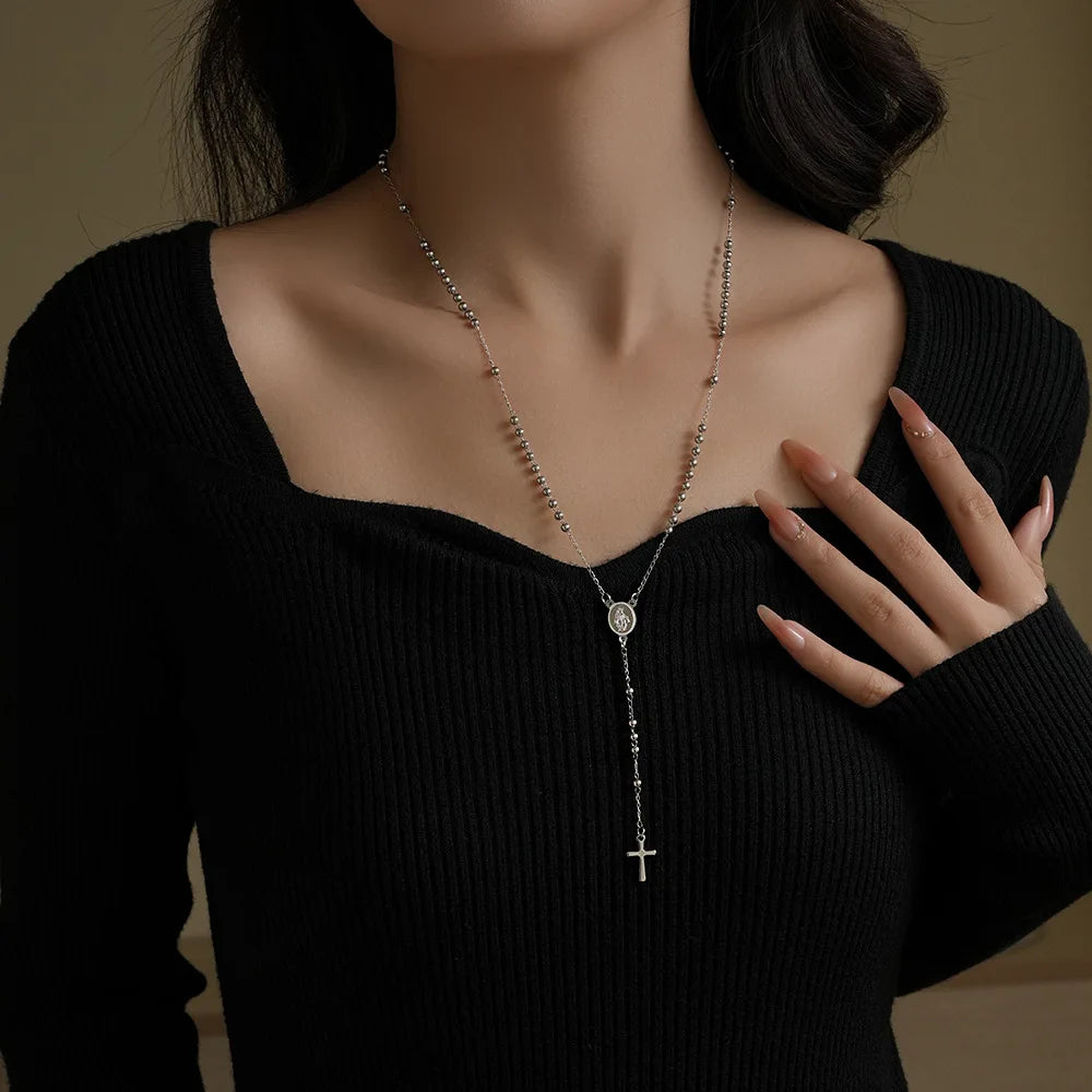 Vintage Rosary Cross Necklace