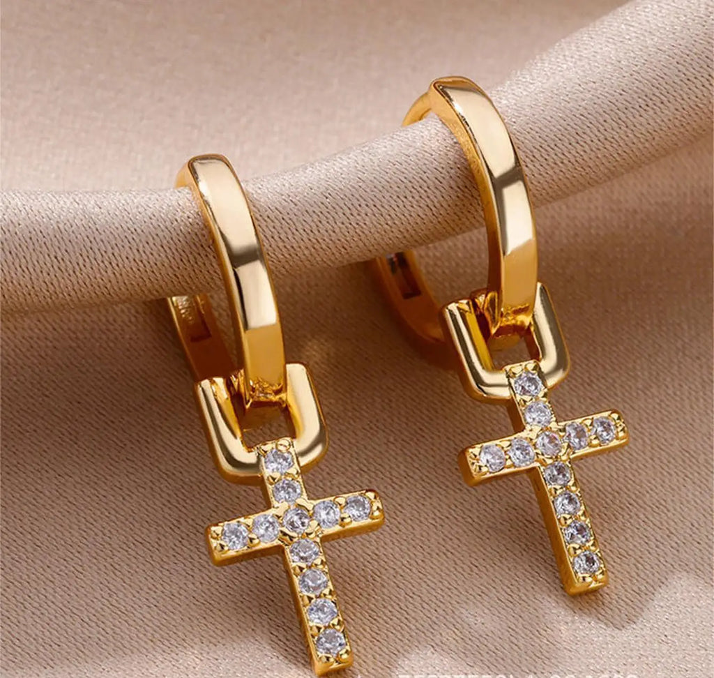 Zircon Cross Earrings