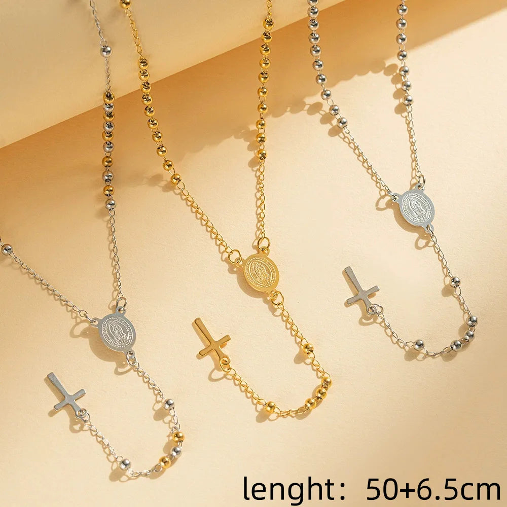 Vintage Rosary Cross Necklace