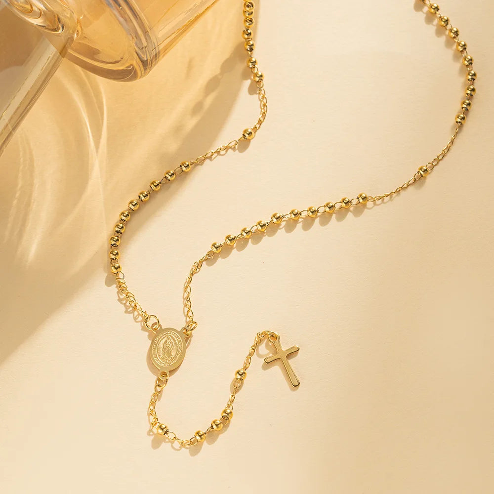 Vintage Rosary Cross Necklace