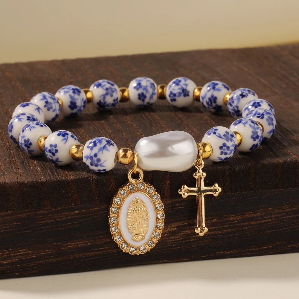 Ceramic Cross Bead Bracelet