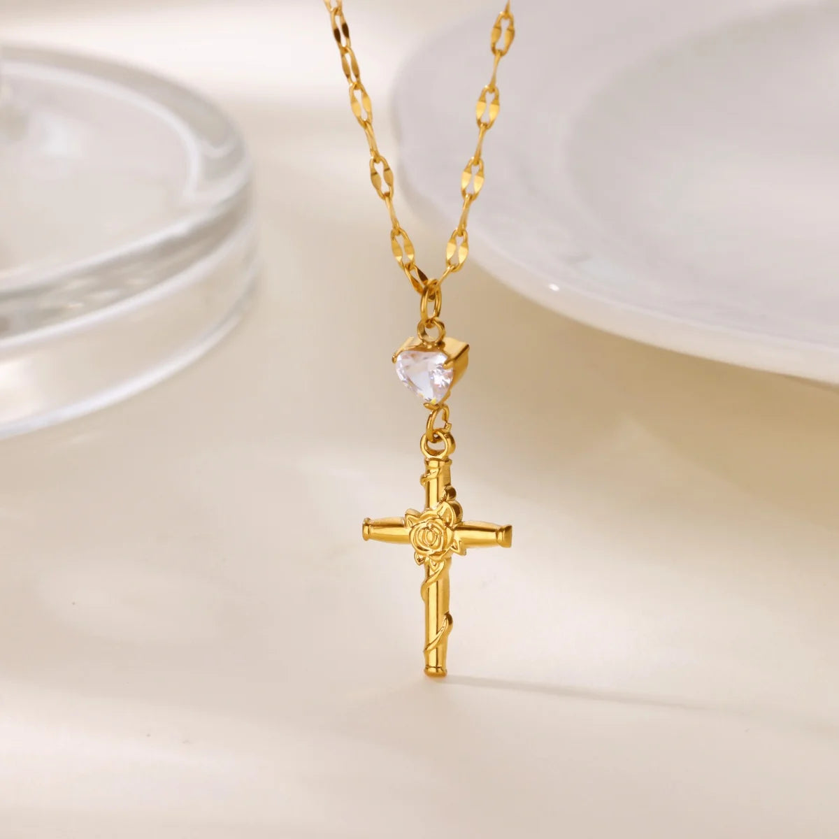 Zircon Cross Flower Necklace