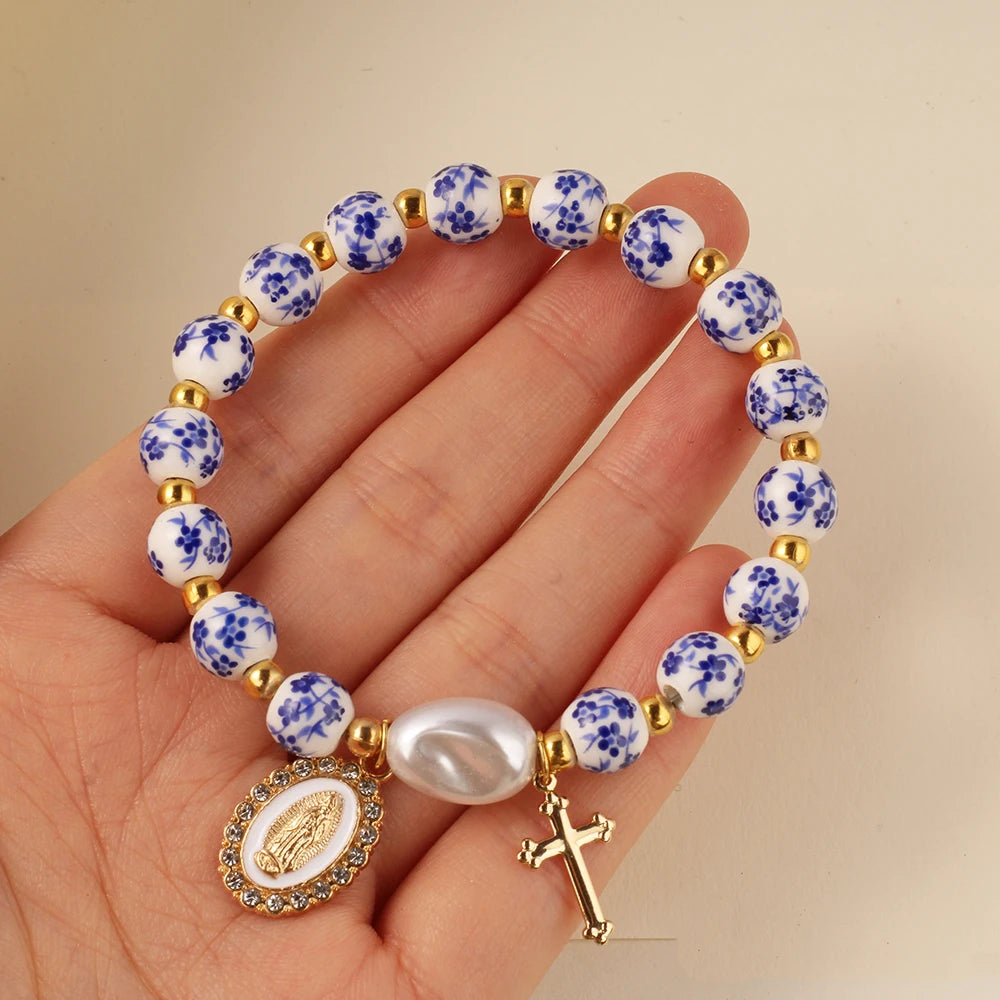 Ceramic Cross Bead Bracelet