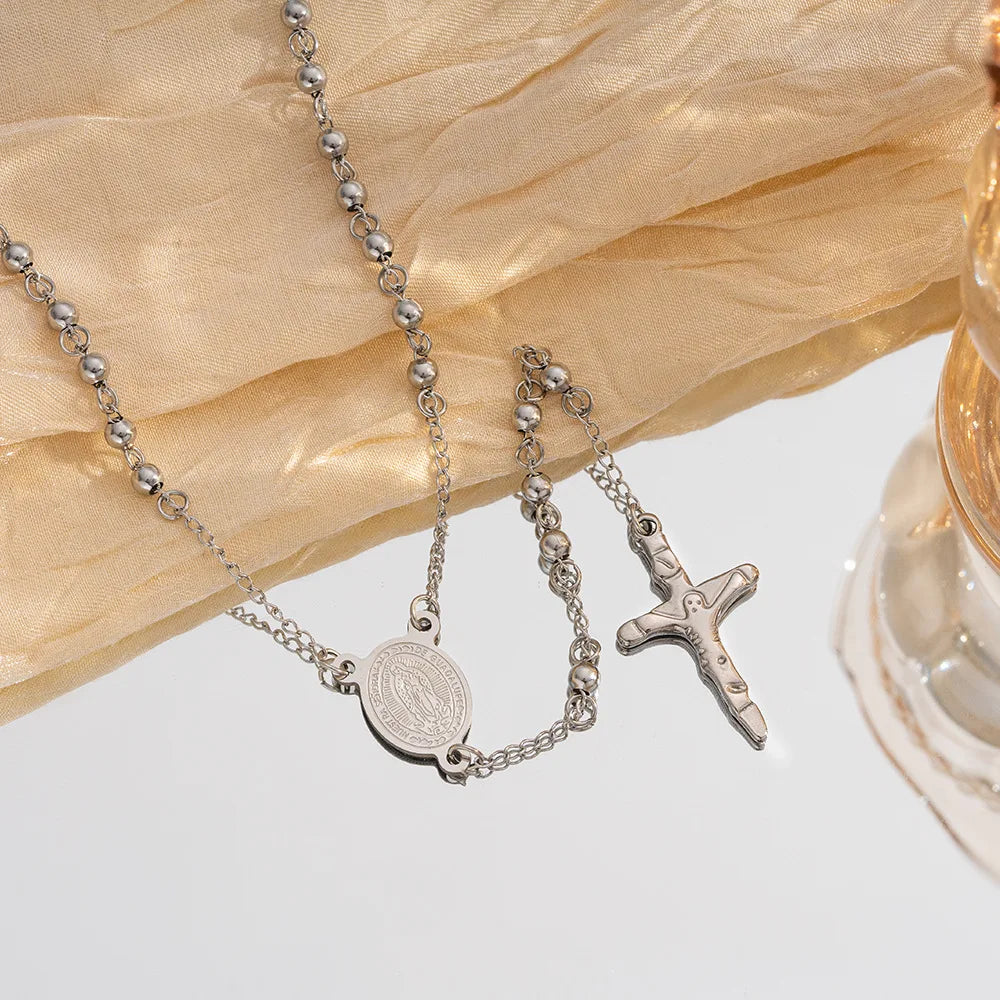 Vintage Rosary Cross Necklace