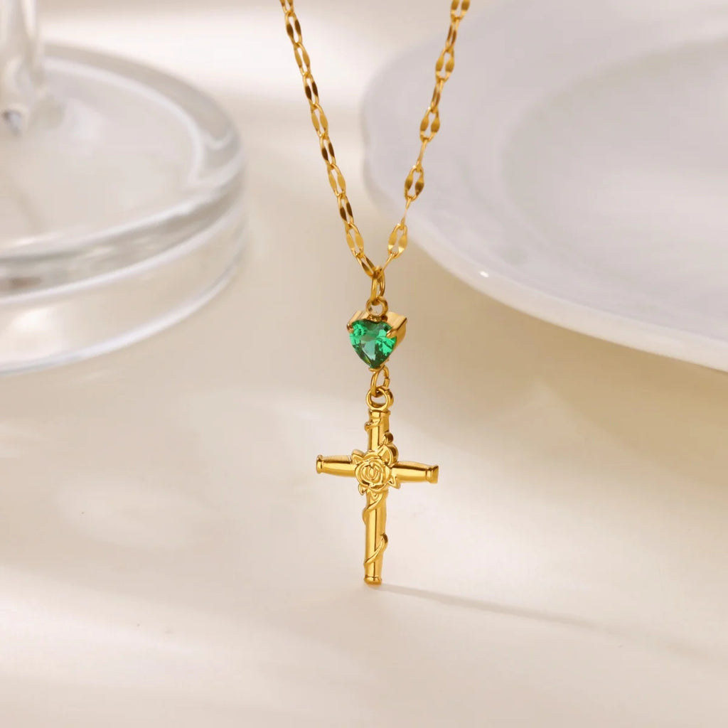 Zircon Cross Flower Necklace
