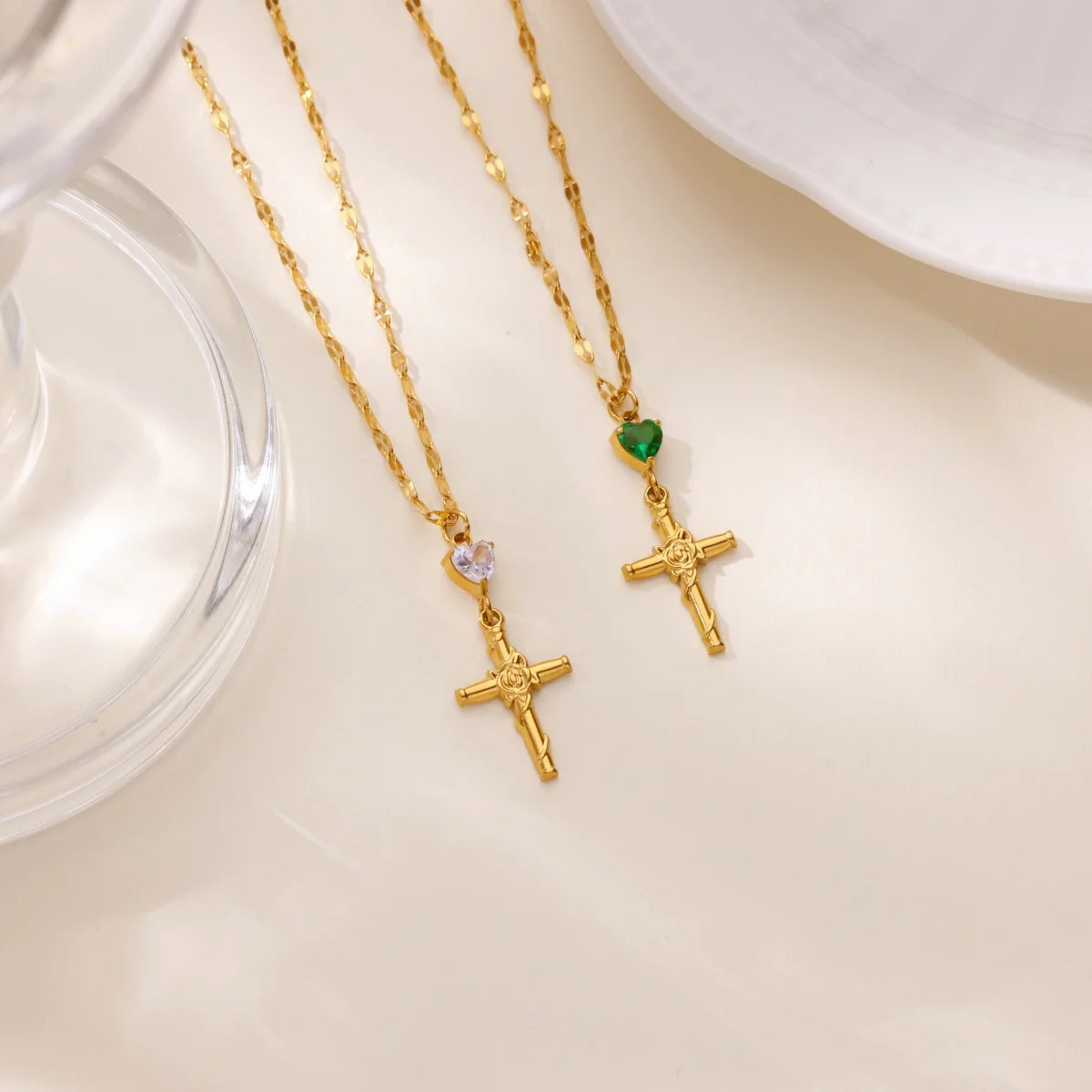 Zircon Cross Flower Necklace
