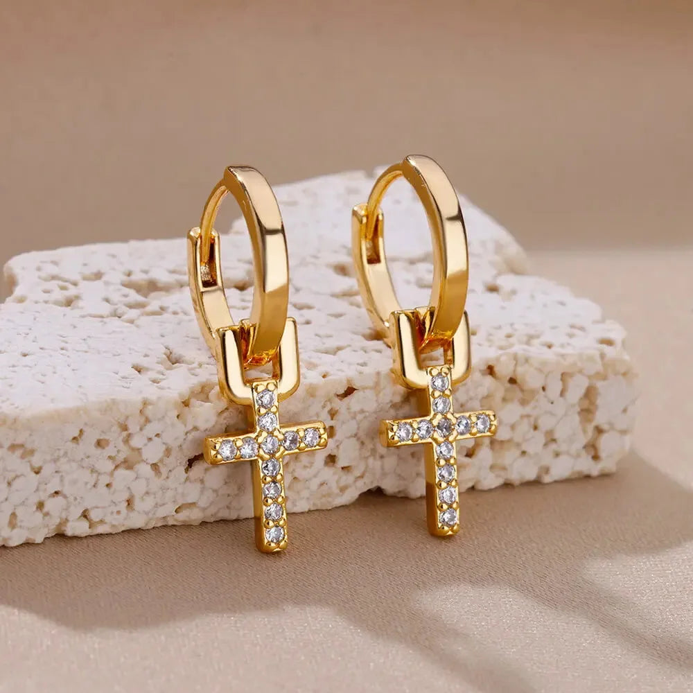 Zircon Cross Earrings