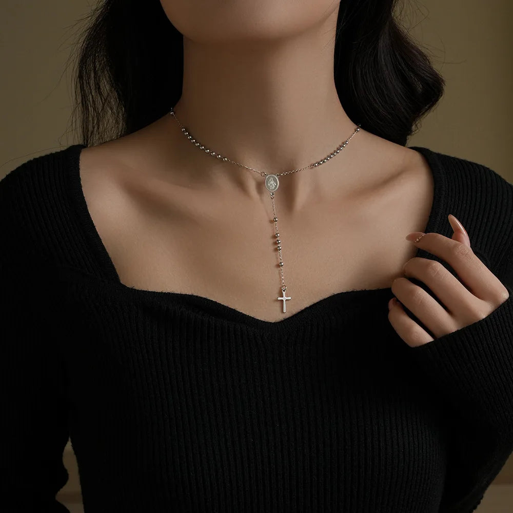 Vintage Rosary Cross Necklace