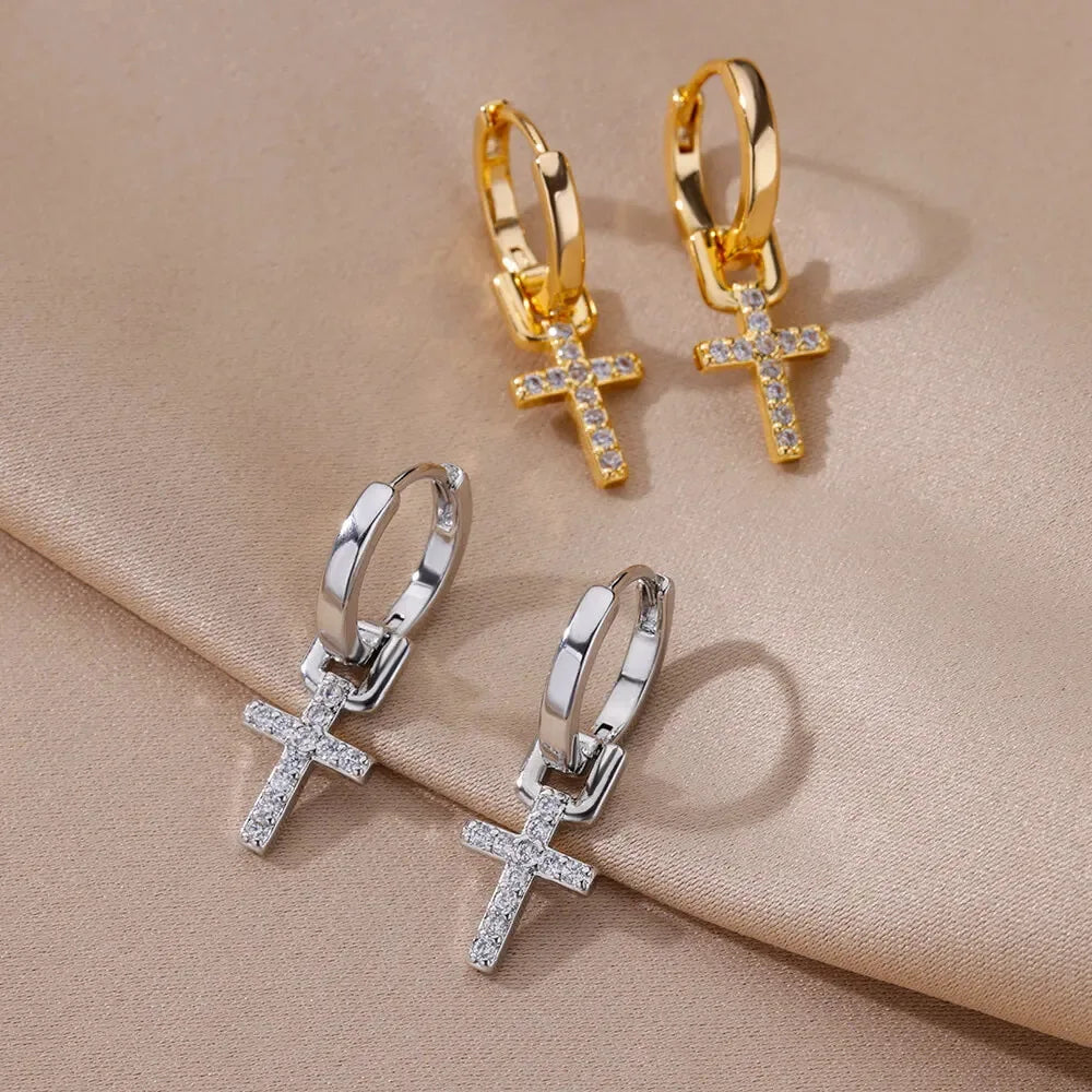 Zircon Cross Earrings