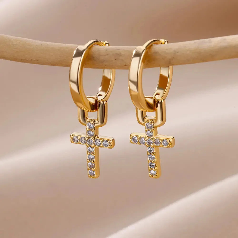 Zircon Cross Earrings