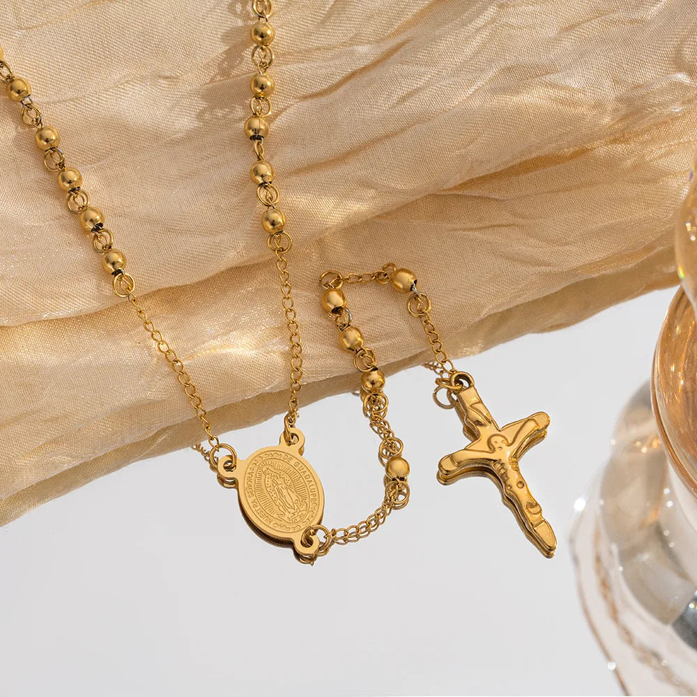 Vintage Rosary Cross Necklace